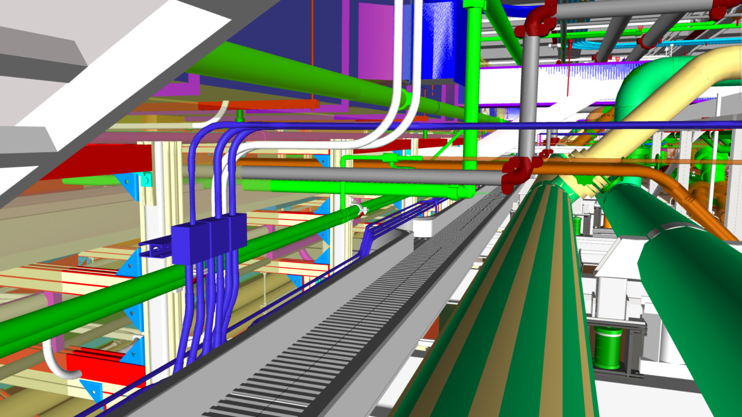 BIM model of sub-fab utility gas and exhaust systems